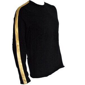 Ralph Lauren RLX Black Wool Cashmere Blend Gold Metallic Leather Sweater SZ M